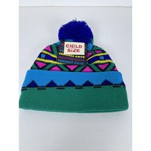 NWT Vintage 1990’s Green Child Beanie Acrylic Cap USA Pedigree Knit Hi-Bulk